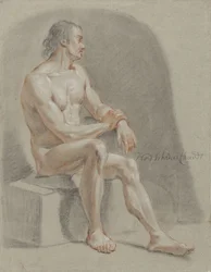 Desnudo masculino, sentado, mirando a la derecha