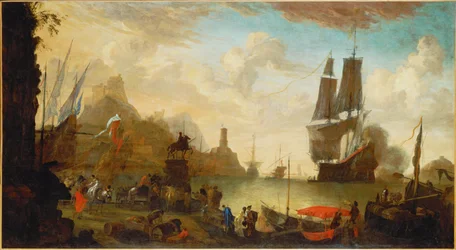 Vista de un puerto italiano (pintura sobre lienzo)