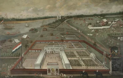 El puesto comercial de la Compañía Holandesa de las Indias Orientales junto al Ganges en Hooghly, Bengala, 1665