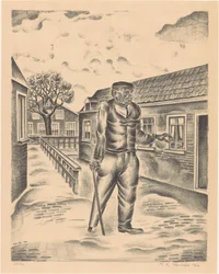 Hombre con pata de palo y bastón