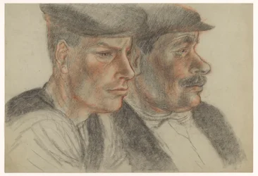 Retrato de dos hombres no identificados con gorra