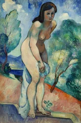 Jeanne al borde de la piscina (óleo sobre lienzo)