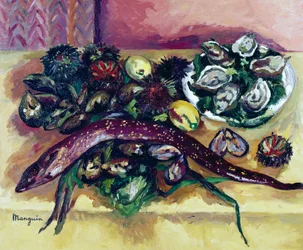 Naturaleza muerta con anguila, pintura de Henri Charles Manguin (1874-1949). Francia, siglo XX.