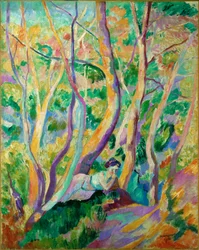 Mujer en un bosque (óleo sobre lienzo)