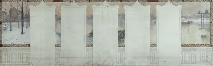 Boceto para el Ayuntamiento de Asnières: Invierno. El Sena en Asnières, hacia 1900 (óleo sobre tinta sobre lienzo)