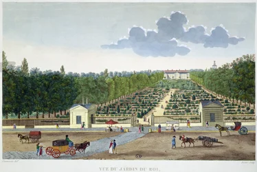 Vista del Jardin du Roi en París desde el puente de Austerlitz, grabado por Claude Fortier