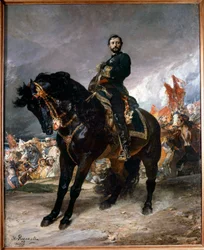 Revolución de septiembre: General Juan Prim (1843-1871) cabalgando frente a Madrid, a la cabeza de los insurgentes de la Revolución Española el 8 de octubre