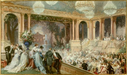 Cena en las Tullerías por Napoleón III. Una recepción bajo el Segundo Imperio. Acuarela de Baron Henri Baron (1816-1885). Siglo XIX. Compiegne, Museo Nacional del Castillo