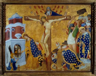 Retablo de San Denis (terminado en 1416) para la iglesia de la Cartuja de Champmol. Escena de crucifixión y decapitación de San Denis de París