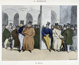 Hombres de negocios de la Bolsa de París - dibujo de Henri Monnier, principios del siglo XIX