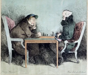 Jugadores de ajedrez Grabado de Henry Monnier (1805-1877)