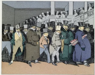 Cuatro horas: los empleados se van, olvidados hasta el día siguiente de cualquier asunto burocrático - en "Mores administratives" por Henri Monnier