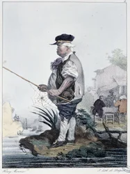 Hombre pescando: “Cada uno toma su placer donde lo encuentra” - en “Les pastemps” por Henri Monnier, ed. Delpech, París