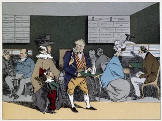 Una hora: visitas, degustación de almuerzos, invitaciones a cenar - en "Administrative Mores" de Henri Monnier