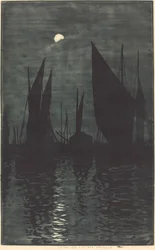 Luz de luna en el puerto de Dieppe