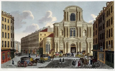 Iglesia de Saint-Gervais, circa 1820 - en "Vues de Paris" por Courvoisier