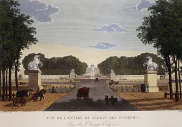 Entrada del Jardín de las Tuileries vista de los Campos Elíseos, circa 1820 - en "Vues de Paris"