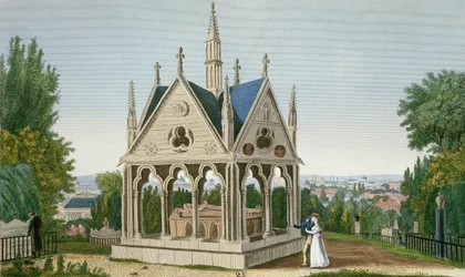 La tumba de Eloísa y Abelardo en el cementerio de Père-Lachaise, 1815-20