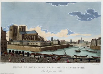La iglesia de Notre-Dame y el palacio del Arzobispado - en "Views of Paris" por Courvoisier