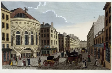 Teatro de la Ópera Cómica, circa 1820 en "Vues de Paris" por Courvoisier 1827