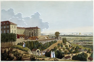 Vista del Calvario, durante las fiestas de la Santa Cruz, en Suresnes - en "Vues de Paris" de Courvoisier