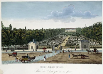 Vista del Jardín del Rey (Jardín de Plantas) tomada desde el puente opuesto - en "Vues de Paris" de Courvoisier