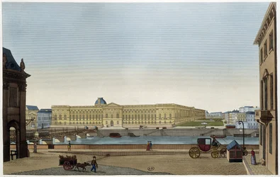 Vista del Louvre y el Pont des Arts desde la orilla izquierda - en “Vues de Paris” por Courvoisier