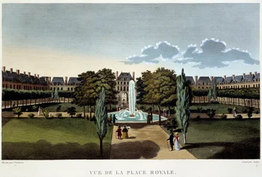 Vista de la Place Royale (Place des Vosges) - París por Courvoisier