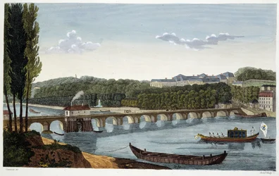 Vista del castillo y el puente de St Cloud - en “Vistas de París” por Courvoisier