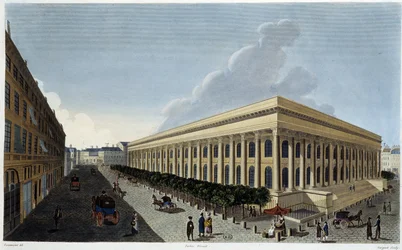 Vista de la nueva Bolsa y el Tribunal de Comercio - en “Vues de Paris” por Courvoisier