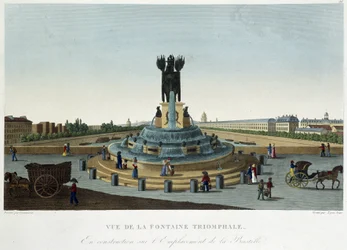 Vista de la Fuente Triunfal en la Bastilla - en "Vues de Paris" de Courvoisier