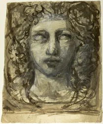 Estudio de cabeza femenina (recto); Cabeza masculina clásica (verso)