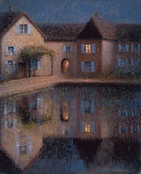 Casa junto al agua (óleo sobre lienzo)
