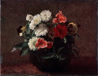 Flores en un jarrón de loza. Pintura de Henri Fantin-Latour (Fantin Latour
