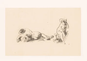 Hoja de estudio con dos mujeres desnudas