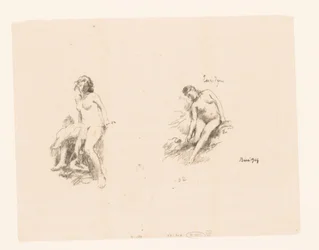 Hoja de estudio con dos mujeres desnudas