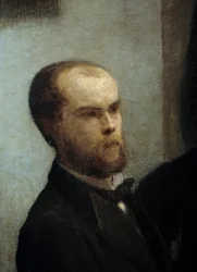 Esquina de mesa, (detalle). Retrato del poeta Paul Verlaine. Pintura de Henri Fantin Latour
