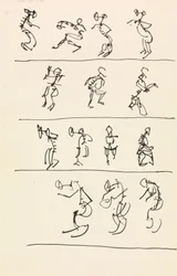Cuatro registros de catorce figuras danzantes