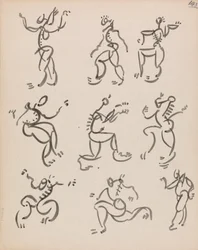 Nueve figuras danzantes, en tres registros