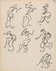 Siete figuras danzantes, en tres registros