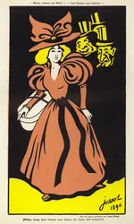 Madres, ¡traed a vuestras hijas! ¡Los faunos han salido! (litografía en color)