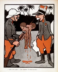 ¡Dos a la vez! Estupendo, ¡tendrás la cruz! : viñeta sobre los soldados franceses que mataban a niños africanos, en 