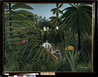 Caballo atacado por un jaguar. Pintura de Henri Rousseau llamada Douanier Rousseau (1844-1910)