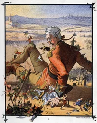 Lemuel Gulliver es atado por los liliputienses. Ilustración para “Los viajes de Gulliver” de Jonathan Swift (1667-1745)