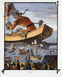 Lemuel Gulliver se despide de los liliputienses. Ilustración para “Los viajes de Gulliver” de Jonathan Swift (1667-1745)
