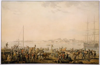 El desembarco del ejército británico en la Bahía de Mondego, c. 1808
