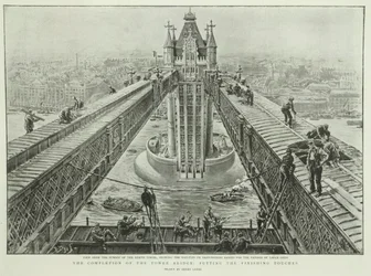 La finalización del Tower Bridge: dando los últimos toques, de The Graphic, 23 de junio de 1894 (grabado)