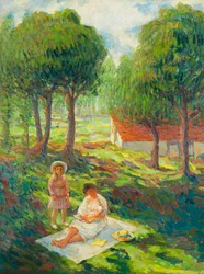 Madre e Hijo en un Paisaje
