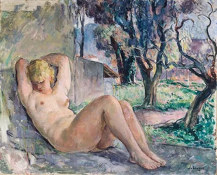Desnudo acostado en un jardín, c.1934
