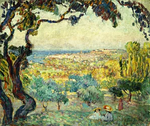 Dos niños en un paisaje costero